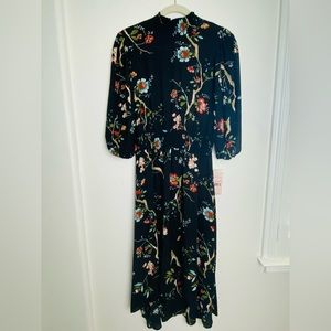 Nanette Lepore Black Floral Midi Dress
